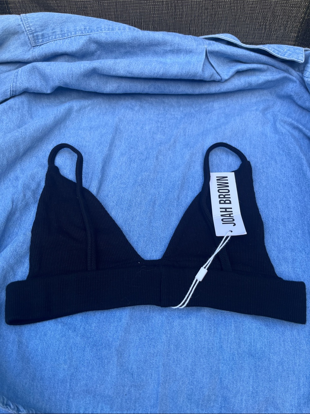 Joah Brown Black Ribbed Triangle Bralette with Thin Straps - Picture 2 of 8